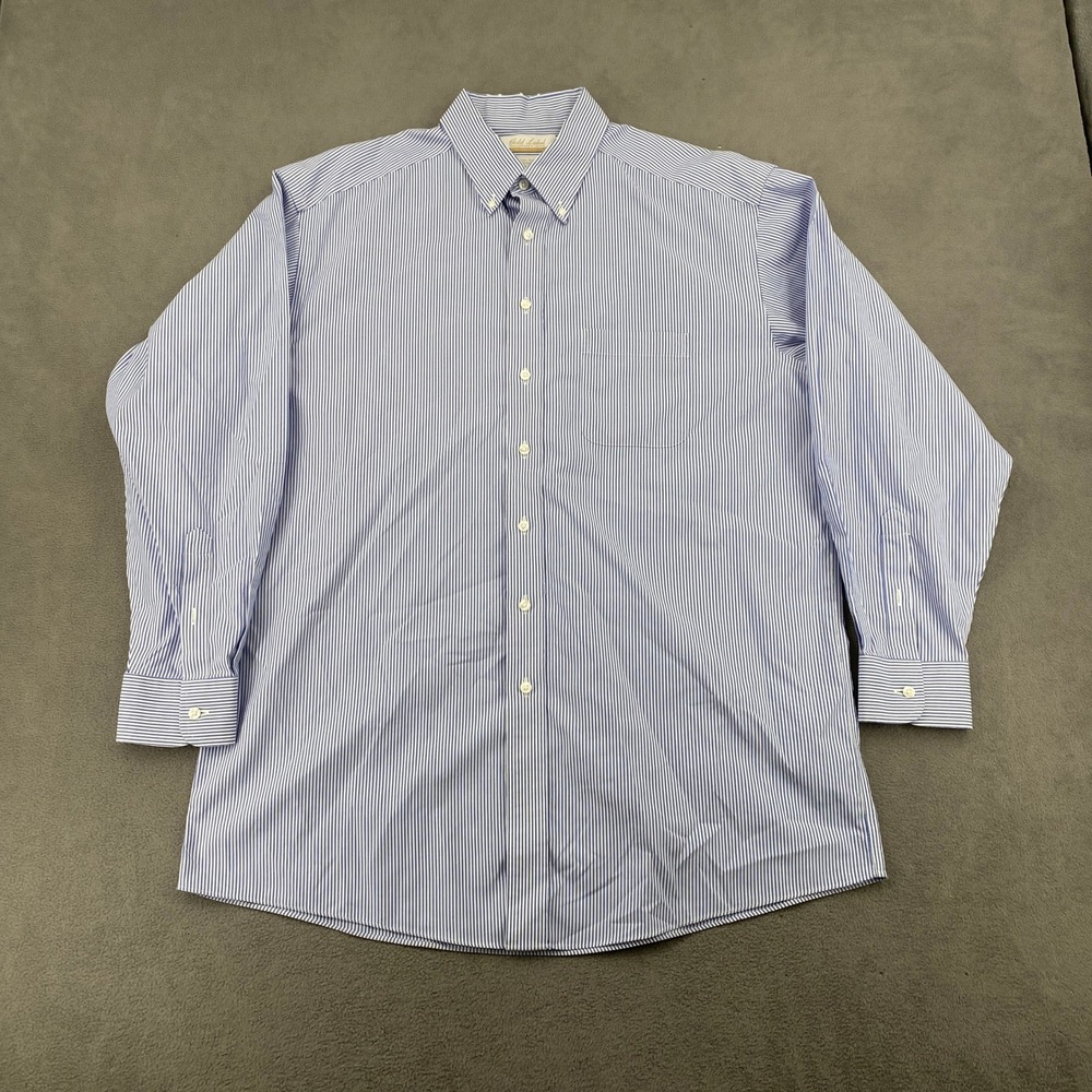 Roundtree & Yorke Gold Label Mens 16.5 35 Blue White Striped Non-Iron Shirt